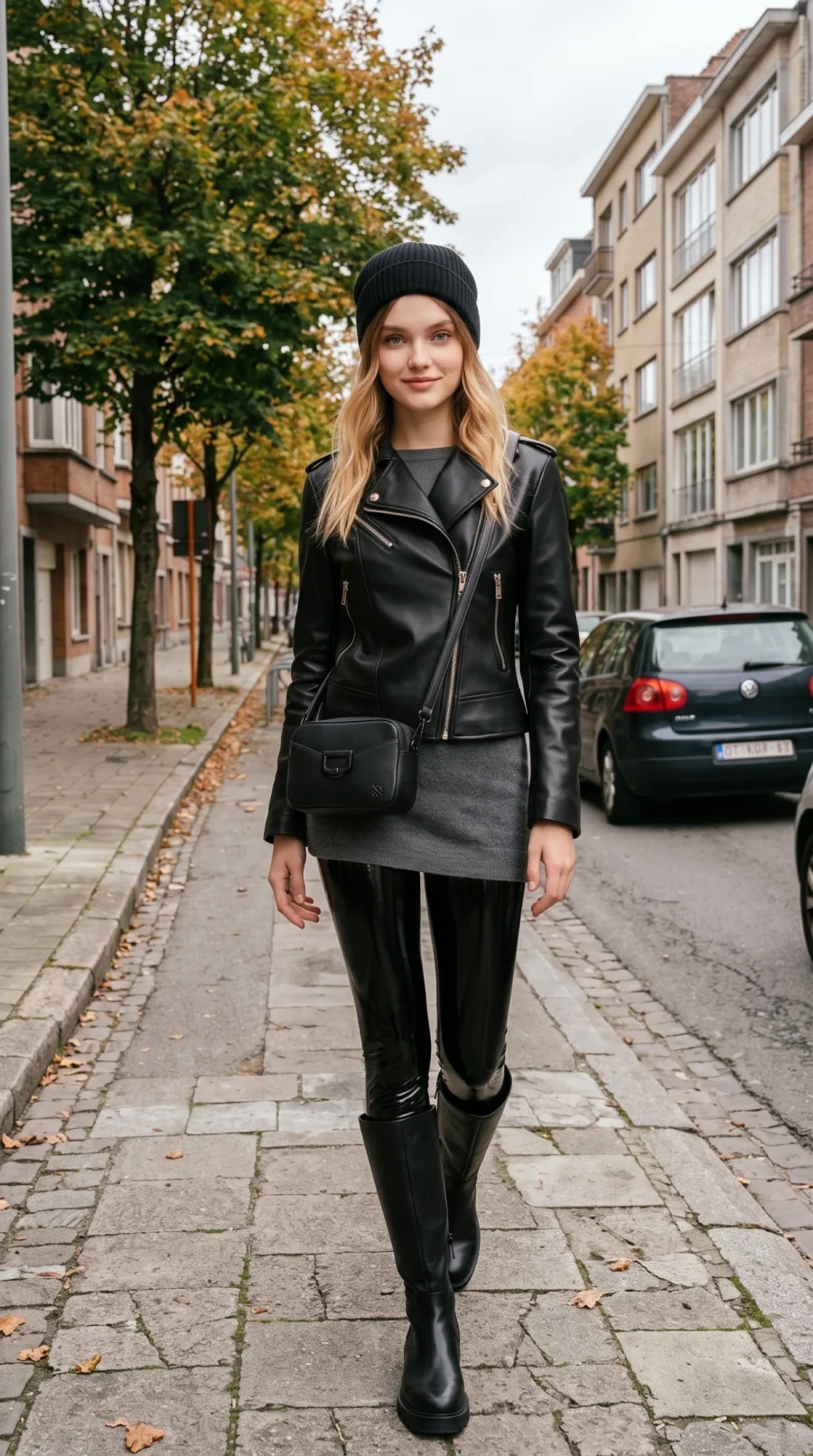 Black Leather, Latex Leggings & Knee-High Boots - Image 10