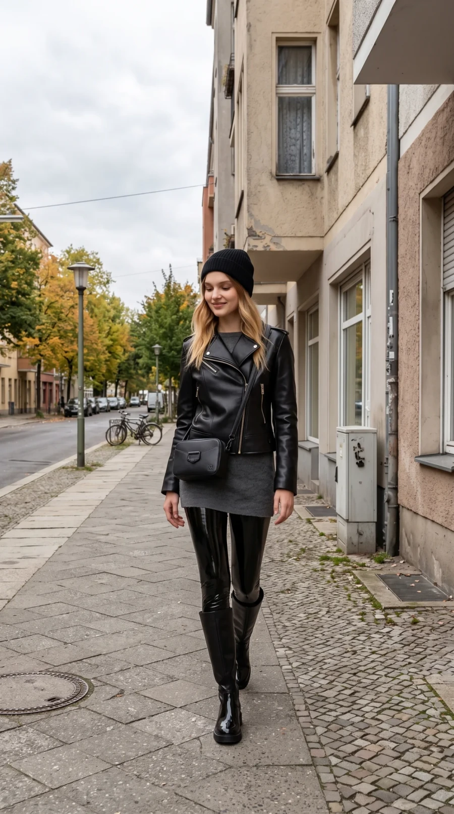Black Leather, Latex Leggings & Knee-High Boots - Image 12
