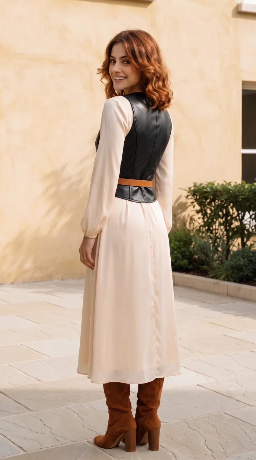 Black Leather, Cream Cotton & Brown Boots - Image 11