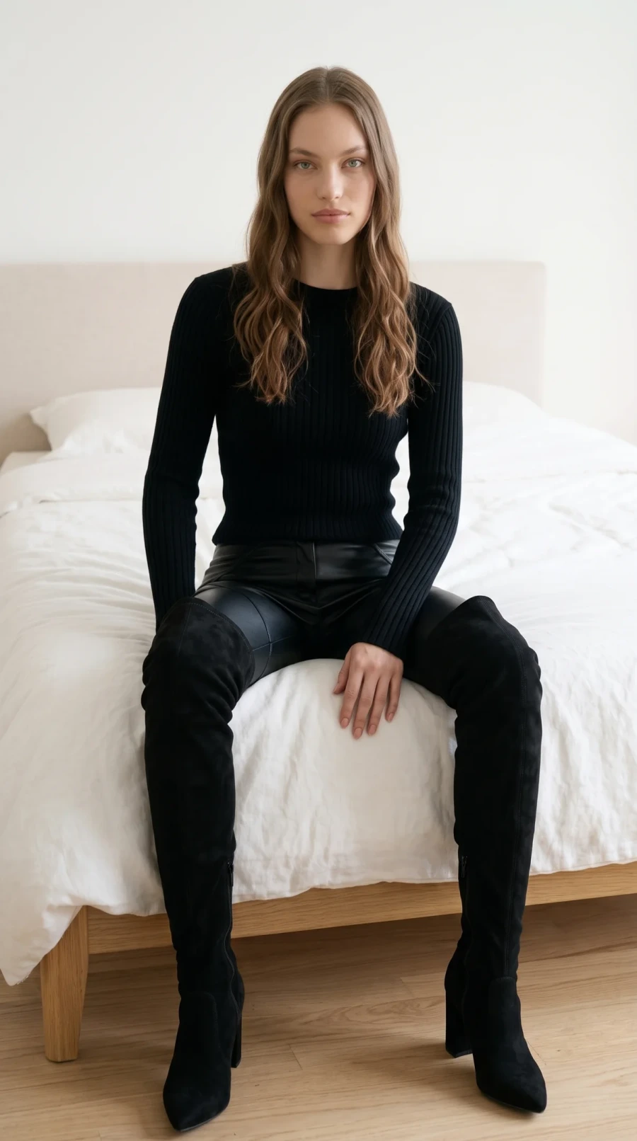 Black Leather Pants & Overknee Boots - Image 9